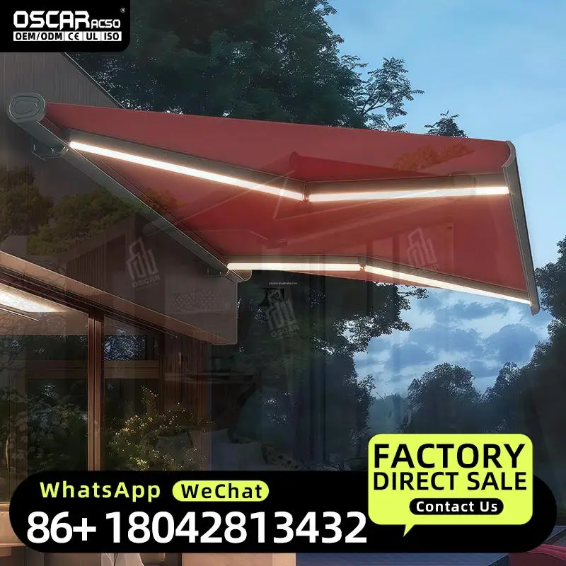 Retractable Folding Full Cassette Motorized Awning with Remote Control for Outdoor Sunshade Veranda Garden Patio Retractable Awn