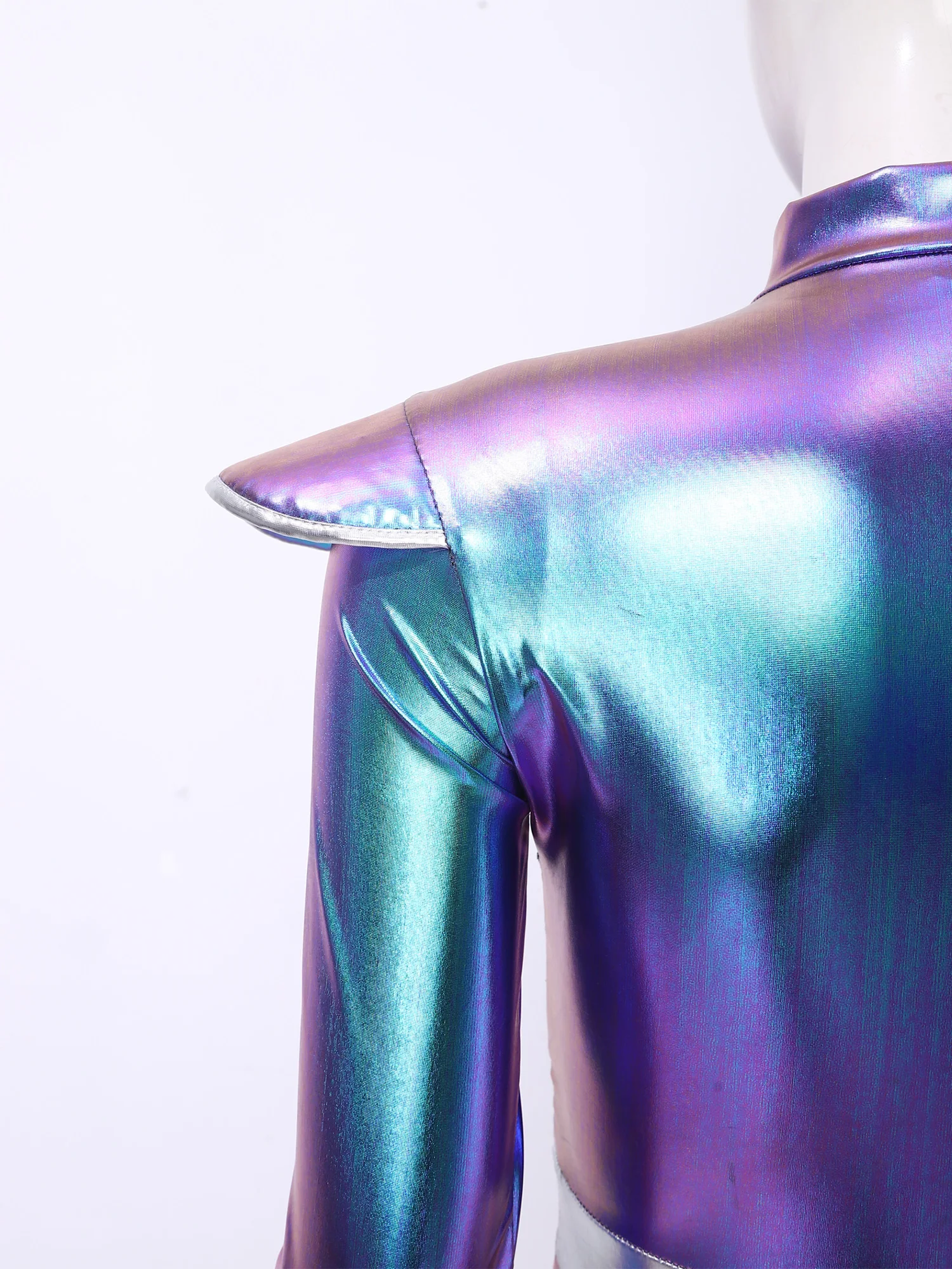 Disfraz de Halloween para Mujer, Estilo Alien, Metálico y Brillante, Top Corto Tipo Bustier, para Fiesta, Carnaval, Robot, Astronauta, Cadete Espacial, Juego de Roles