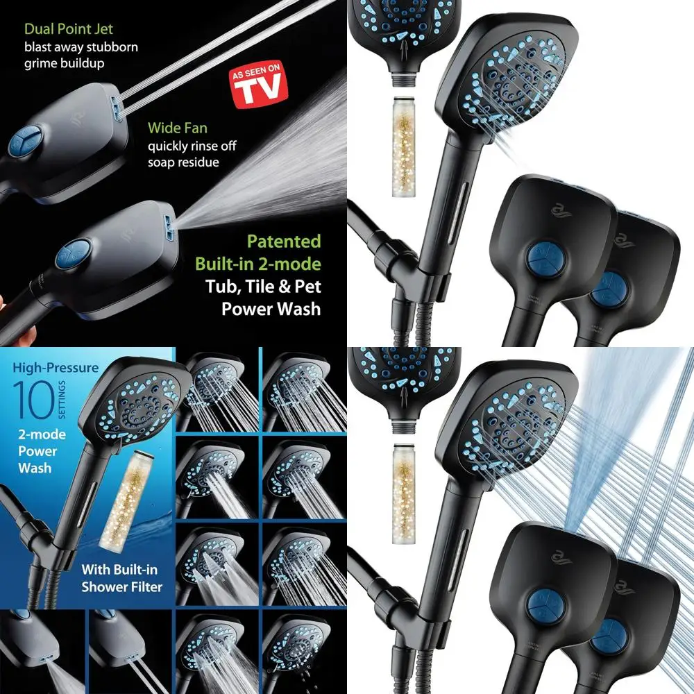 

Фильтрующая насадка для душа - ручная, удаляет хлор для здоровья кожи и волос, двойная мощность для очистки и смягчения жесткой воды, Bl