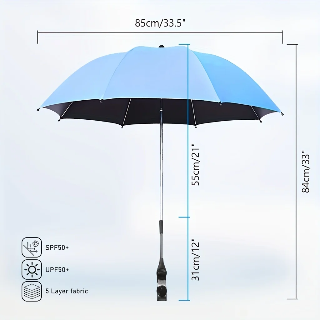 Universal Clip Sunshade with 8-Bone Manual Opening UPF50 Sun Protection Foldable Handcart Umbrella Stand Adjustable Fixed Bracke