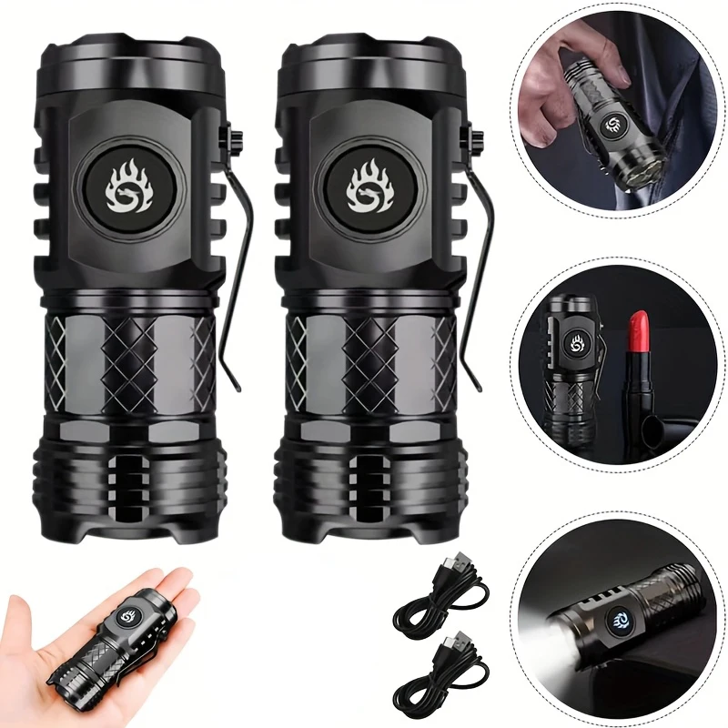 

2 PCS Rechargeable Flashlight Mini LED Flashlight with 5 Lighting Modes Portable Torches for Emergency Outdoor Camping Hiking
