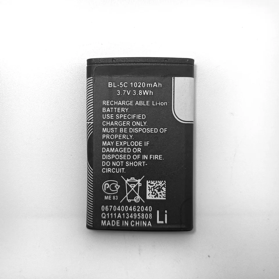 Batería recargable de 3.7V 1020mAh BL-5C BL5C BL 5C para Nokia 1280 1600 1650 2310 2600 2700 3100 3110 3120 6230 (1/10 unidades) 6