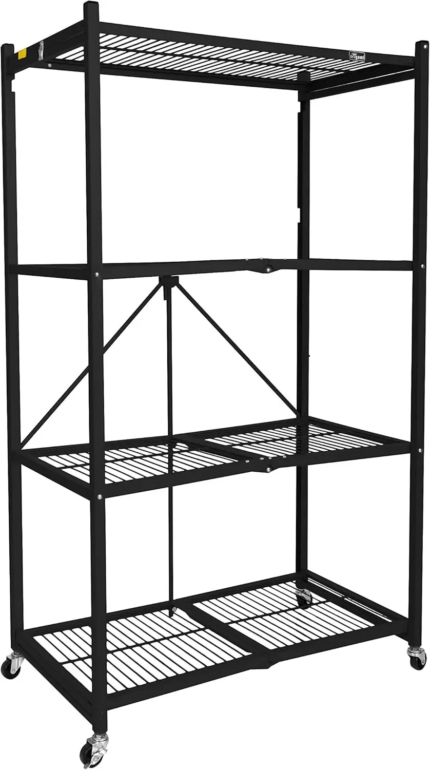 4Tier Foldable Heavy Duty Metal Garage Storage Shelf Rack with Wheels and PowderCoated Steel for Organization in Home and Office