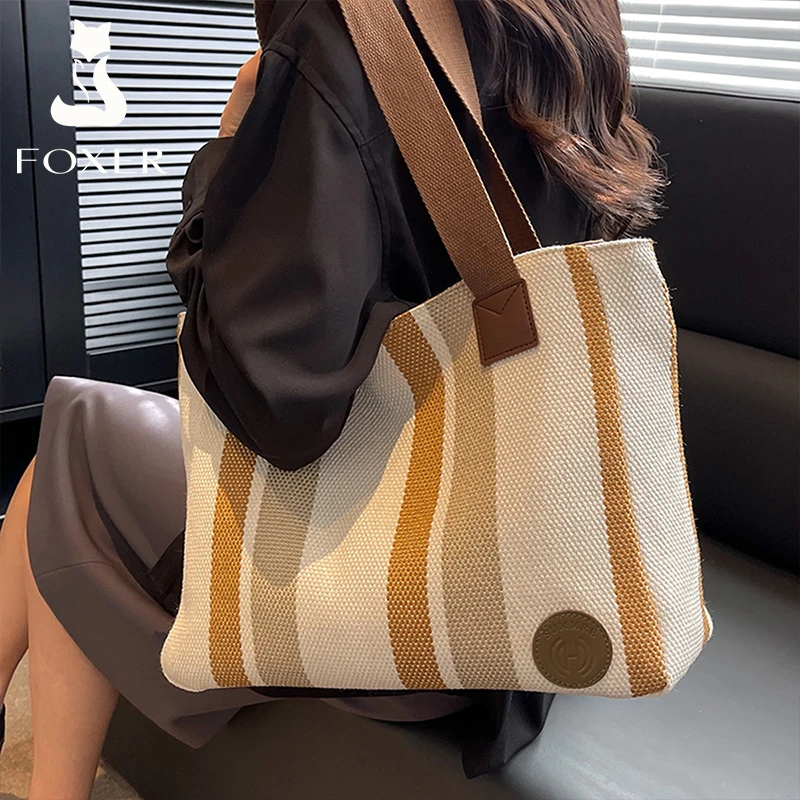 FOXER Women Casual Outdoor Fabric Handbag Lady Commuter Large Capacity Travel Shoulder Crossbody Bag Fashion Light Shopper Totes