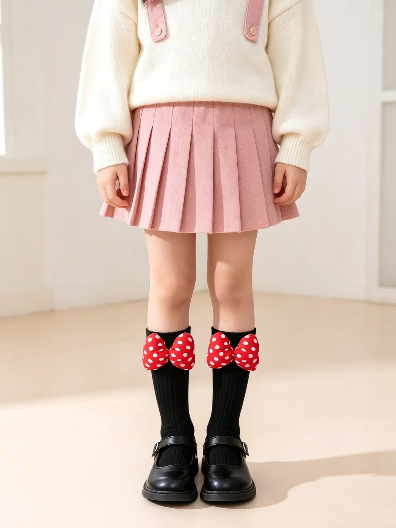 1/2Pcs Girls Knee High Socks Kids Ribbed Stackable Socks with 3D Red Polka Dot Bows Cute Versatile Long Socks for Daily Outfits
