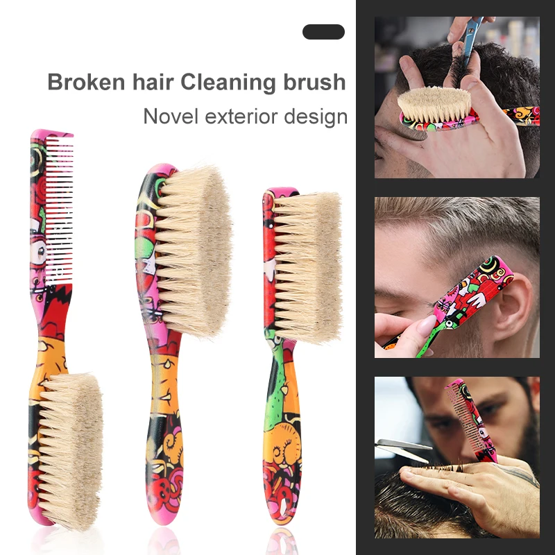 2-in-1 Professional Beard Brush Mustache Salon Cleaning Hair Trimming Tools Oil Head Shape Carving Shaving Double-Sided Comb