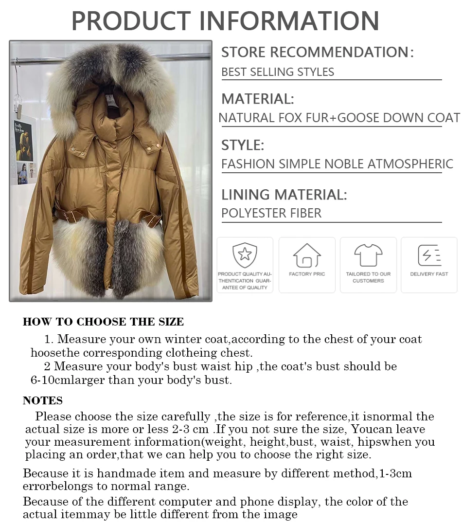 Real Fur Down Jacket Woman Winter Puffer Jacket Natural Fox Fur Trim Short Goose Down Coats With Hood