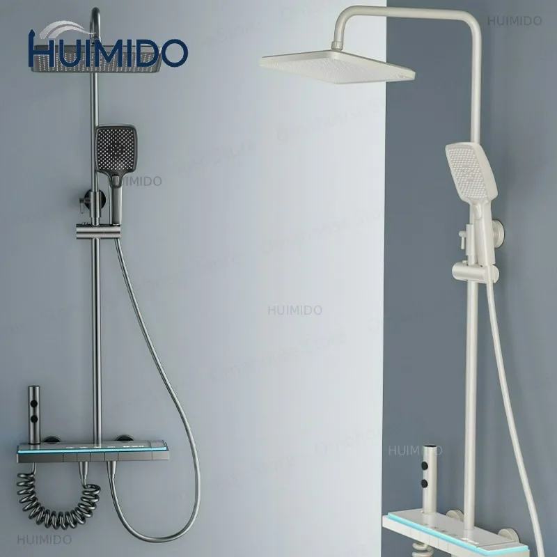 Luxury Bathroom Shower Faucet Set Digital Display Smart Bathroom Faucet BathtubWaterfall Mixer Tap Shower Full Set