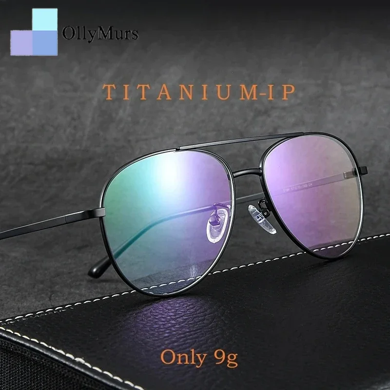 ollymurs-ファッションダブルブリッジパイロットメガネフレーム男性と女性レトロ超軽量純チタン光学処方メガネ