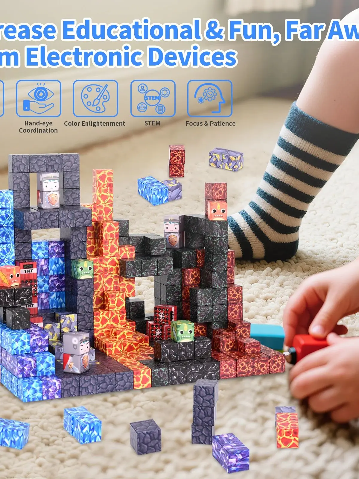 مجموعة واحدة من ألعاب البناء المغناطيسية الصغيرة متعددة الألوان مكونة من 100 قطعة. هذه الألعاب التعليمية للغاية التي تعزز التركيز