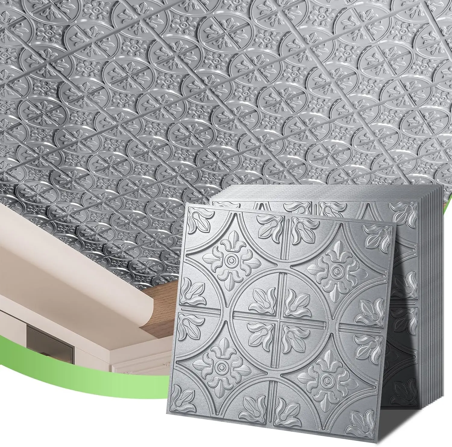 

Drop Ceiling Tiles 2x2, Glue-up Ceiling Panel, Classic 3D Design, Easy to Install, Water Resistant PVC