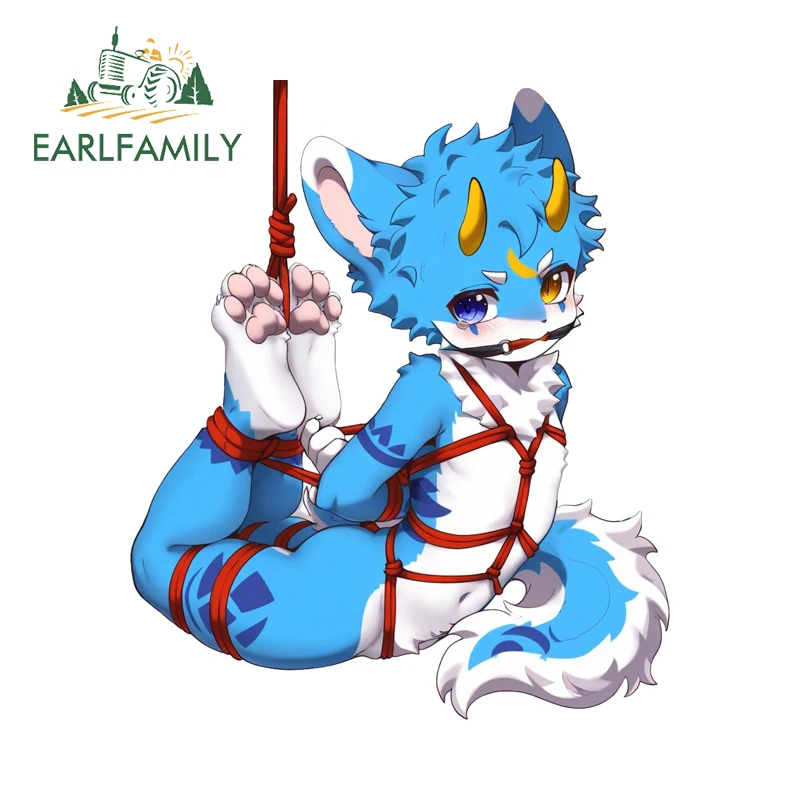 

EARLFAMILY Kawaii Blue Furry Boy Car Stickers Bound Cub High Quality Motorcycle Decals Interesting Cartoon Vinyl Car Wrap