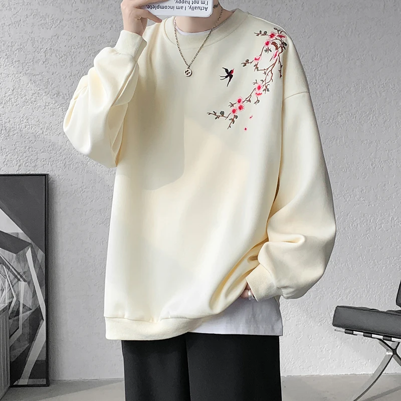 Embroidered Sweatshirt Man Pullovers New In Sweatshirts Harajuku Long Sleeve Korean Clothing Reviews Many Mens Outer 2024 New