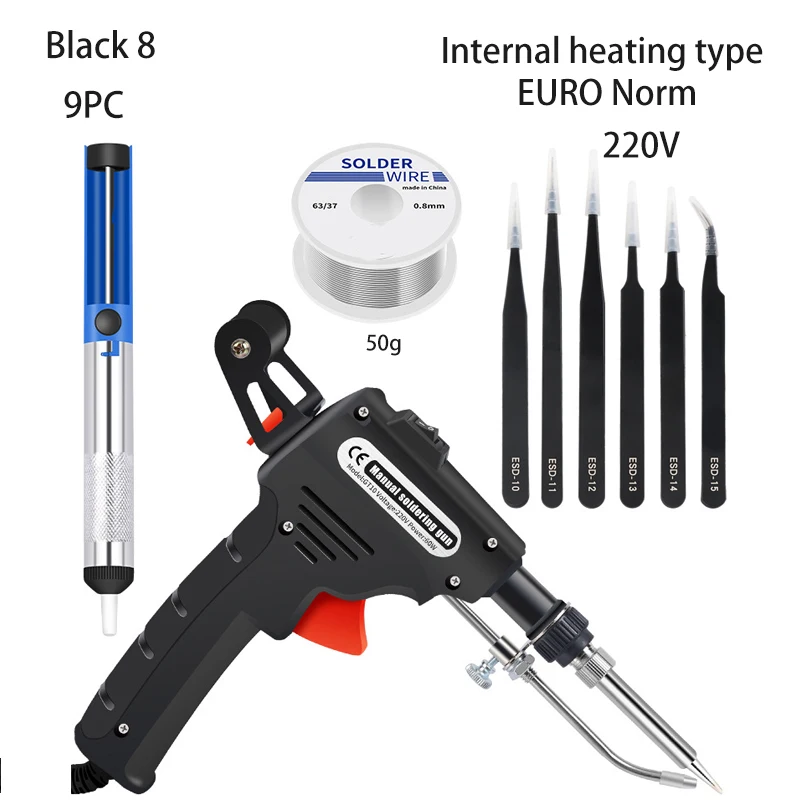 1Set Black Hand-Held External/Internal Heating Electric Soldering Iron Automatic Send Tin Gun Welding Repair Tools Tin Wire Kit