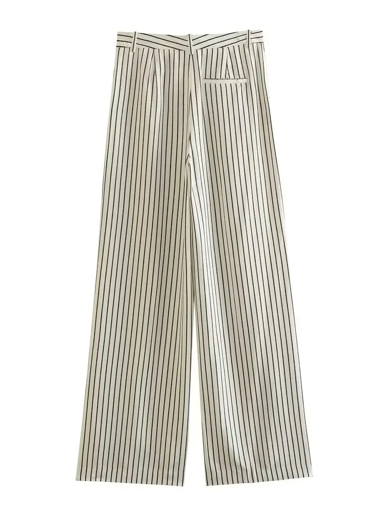 Withered British Retro Boyfriend Striped Linen Pants Fashion High Waist Casual Trousers Ladies Bottoms