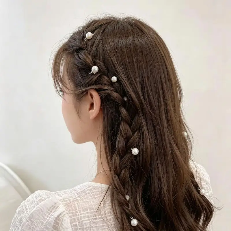 10 Stück/Set Französische runde Haarnadeln mit Imitationsperlen, Mini-Haarspangen, Braut-Haarschmuck für Mädchen und Frauen, Party-Dekoration – Detail 3