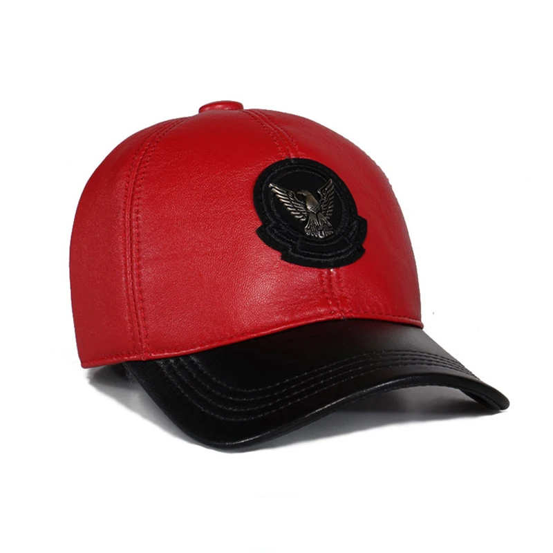 2023 Genuine Leather Baseball Caps For Men/Women Youth Eagle Locomotive Hip-Pop Bone Leisure Hat Sheepskin Adjustable Black/Red