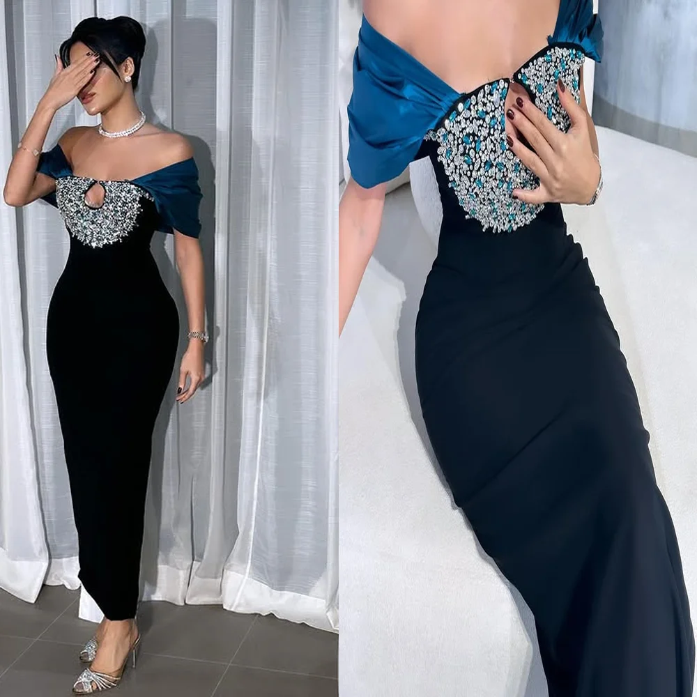 

Свадебное прямое платье для выпускного вечера с открытыми плечами и открытой спиной, длинное вечернее платье с корсетом и кристаллами, по индивидуальному заказу