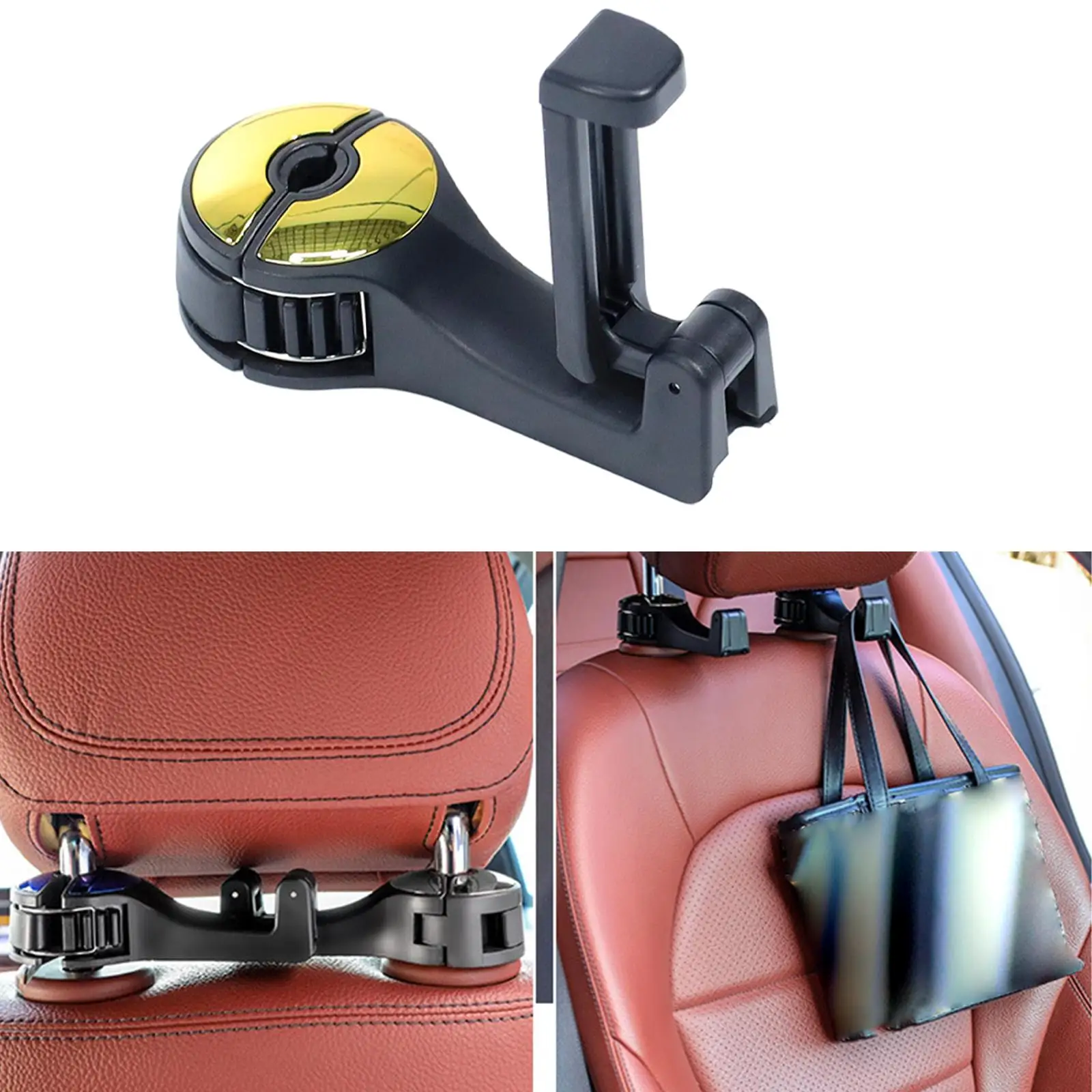 2-6pack 2 in 1 Car Headrest Hidden Hook with Phone Holder for Purse Vehicle Gold