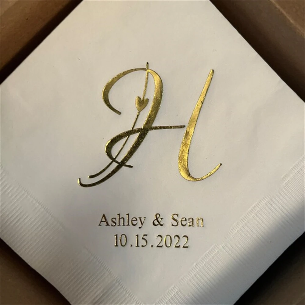 Custom Initial Personalized Napkins,Engagement Party,Anniversary, Bridal Shower,Cocktail Beverage,50Pcs