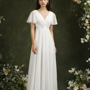 Simple Ivory Women's Honor Dresses 2023 The Short Sleeve Puffer Line with V -Plisada Tulle Tulle Tulle 10 Main Sales Dress Bridesmaid Wedding - №6