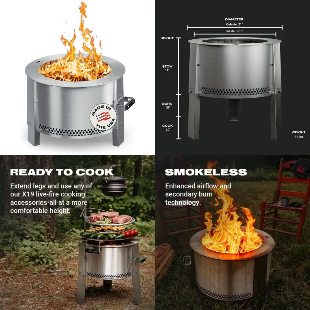 

Портативная бедымная пожарная яма из нержавеющей стали диаметром 21 дюйм, 31 фунт, идеально подходит для семейных встреч