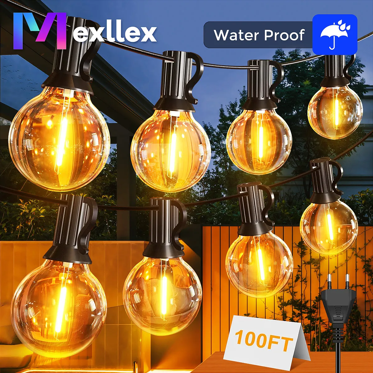 30M/15M/9M LED G40 Globe String Lights Outdoor, Plastic IP65 Waterproof Bulbs For Christmas Party Garden Decorative Garland Lamp