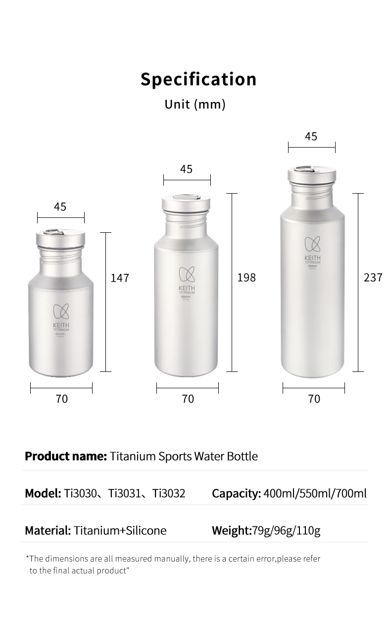 KEITH Sportflasche aus reinem Titan, ultraleicht, tragbar, auslaufsicher, mit Aufbewahrungstasche für Outdoor-Camping, Wandern, Fitness – Detail 10