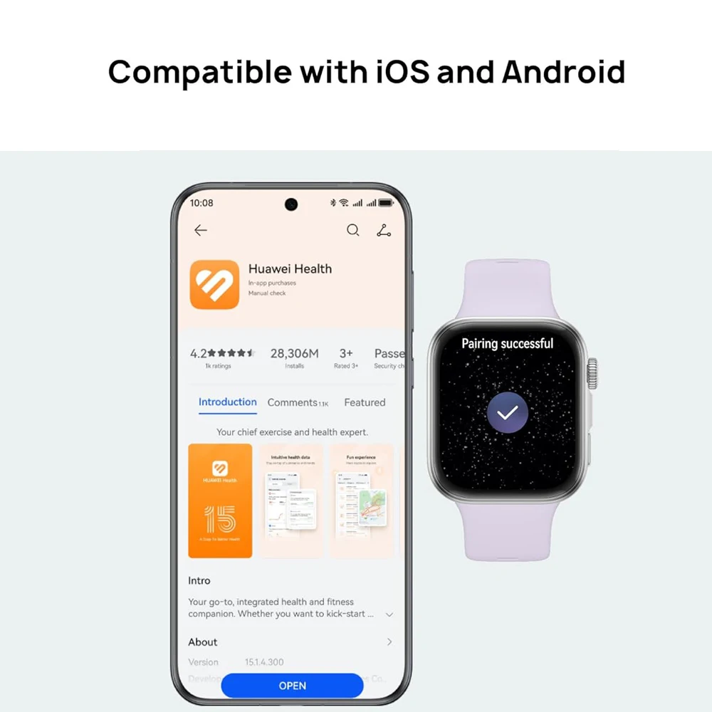 Huawei Watch FIT 4 ساعة هواوي فيت 4 الذكية، الإصدار العالمي، متوافقة مع iOS وAndroid، شاشة AMOLED مقاس 1.82 بوصة، عمر بطارية 14 يومًا