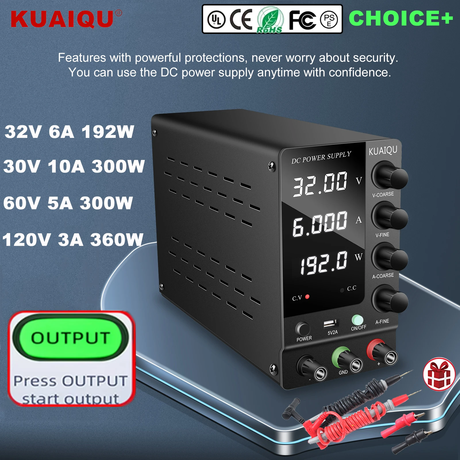 

KUAIQU 32V 6A DC Lab Power Supply 60V 120V Adjustable Voltage Regulator Bench Power Supply OUTPUT Switch For Mobile Phone Repair