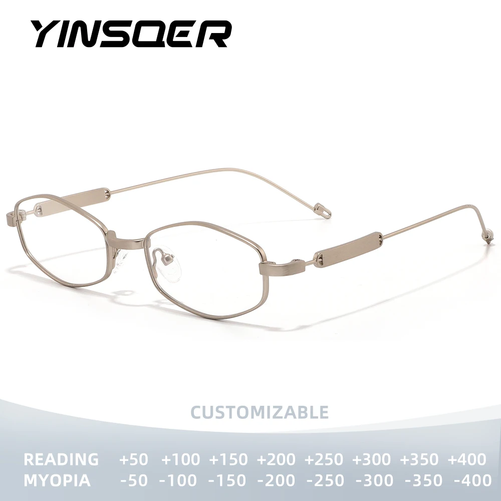 

YINSQER женские и мужские винтажные очки в оправе, многоугольная металлическая оправа, брендовый дизайн, очки для чтения, настраиваемые по рецепту