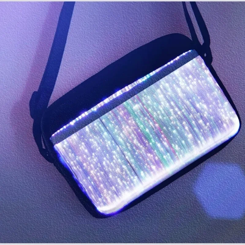 

Luminous LED Colorful Single-Shoulder Bags High Street Crossbody Bag Optical Fiber Fabric Fashion Square Storage Bag