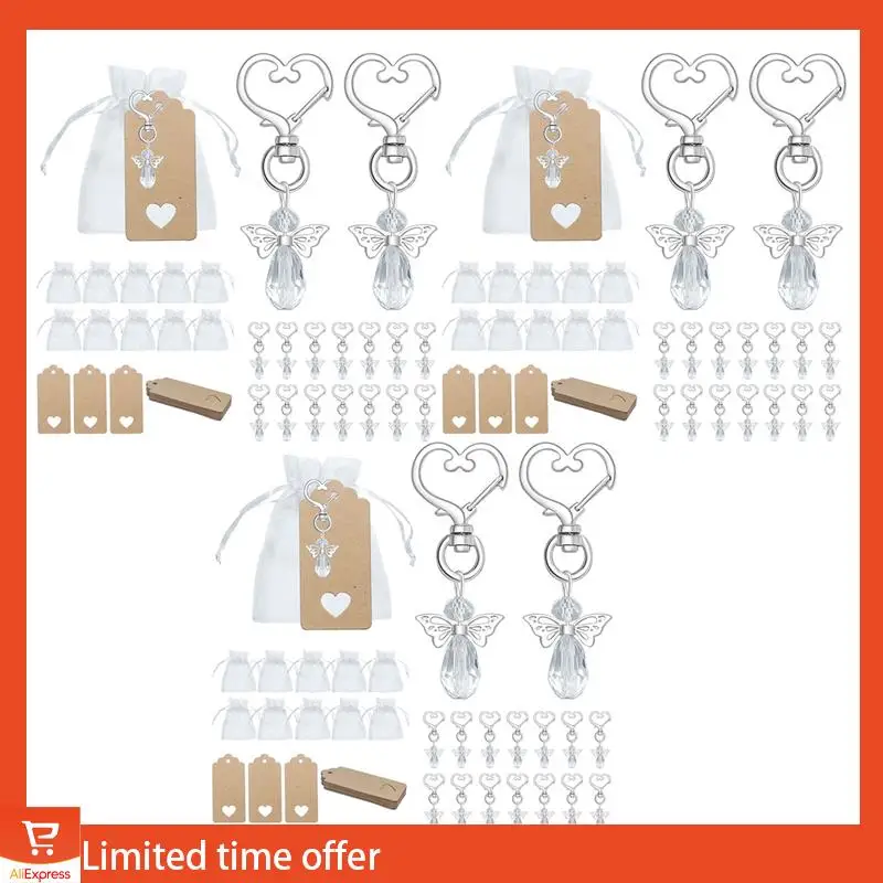 

Fresh 90 Pcs Angel Keychain Souvenir Wedding Gifts Baby Shower Favor Gifts Set With Tag Drawstring Candy Bag