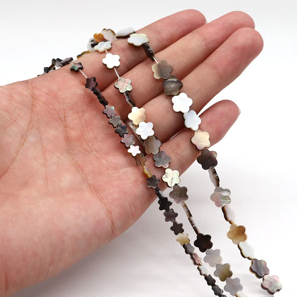 

Flat Five-Petaled Flower-Shaped Natural Black Shell Straight-Hole Beads 6/8/10/12mm Handmade Necklace Bracelet Jewelry Accessory