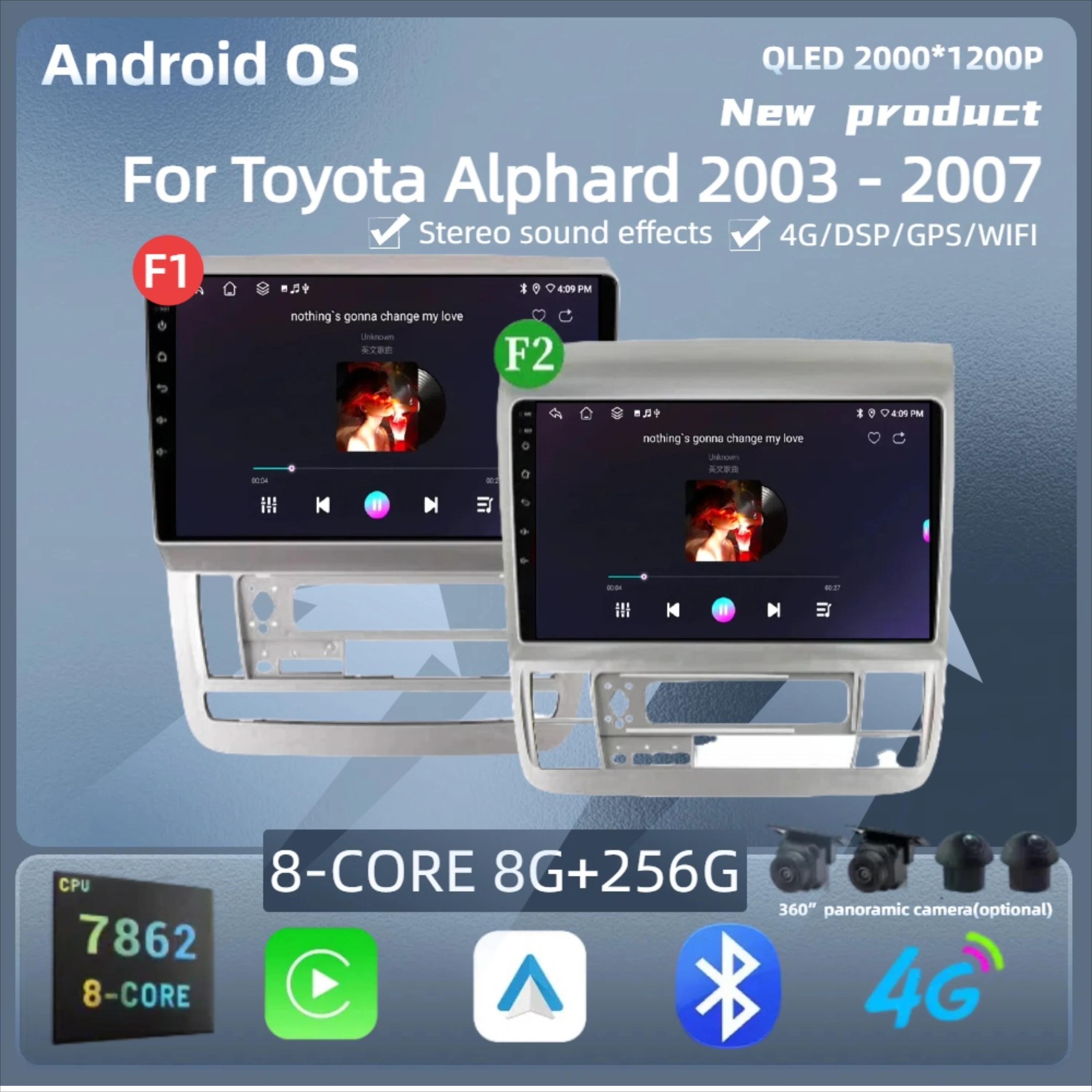 

For Toyota Alphard 2003 - 2007 Car Radio Android 14 Wireless Bluetooth Carplay 7862S 8G 256G 2K QLED Screen