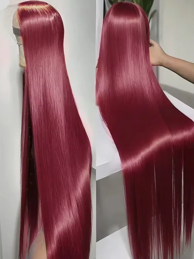 Rot gefärbte 220 Dichte lange glatte Echthaar Max-Lace Perücke 99J Burgunderrot 13x4 Lace Front 13x6 HD Lace Frontal Perücken für Frauen – Detail 3