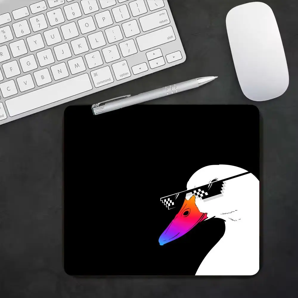 Cute White Goose  Pattern Small Mouse Pad, Black Background Non-Slip Rubber Desk Mat  Desktop Pad for  Office Home Decor