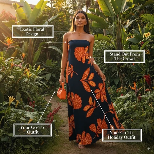 Imagen 1 del producto Vestido largo sin tirantes con estampado floral para mujer Traje largo de vacaciones estilo tubo ajustado - Look Summer Island