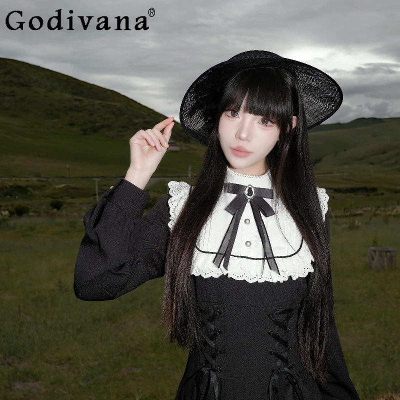 الخريف التصميم الأصلي لوليتا فستان المرأة الفرنسية الرجعية أنيقة الخصر Cinching فستان الإناث النمط الياباني الدانتيل فستان طويل