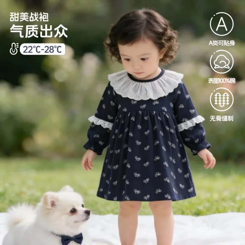 

Korean-style baby girl's spring princess dress, sweet lace floral dress for toddlers, pure cottonaSkirt for one-year-old baby