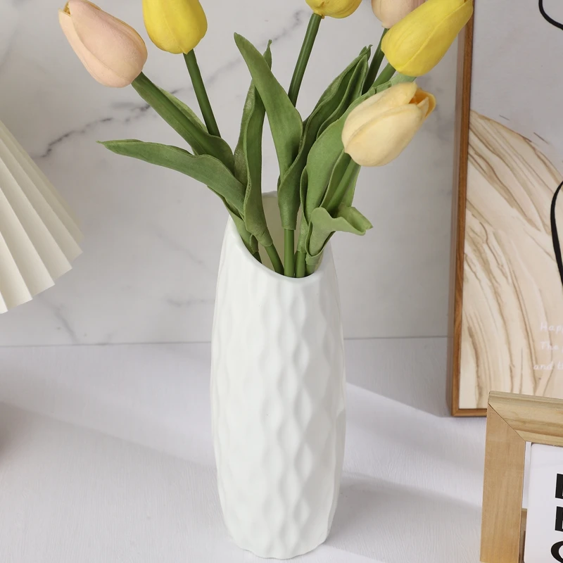 Nordic Flower Vase White Plastic Flower Vase Pot Home Living Room Desktop Ornament Wedding Floral Flower Arrangement Home Decor