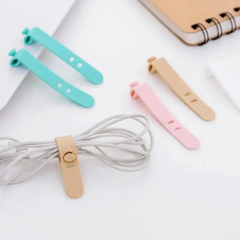 Cable Organizer Earphones Wire Winder Clip Data Cable Reusable Tie 2 Holes Silicone Beam Line Cord Winder Holder