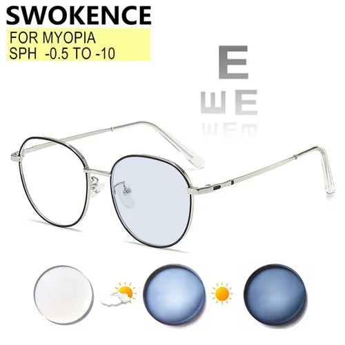 Gafas personalizadas para miopía con receta de -0.5 a -10 para hombres y mujeres, montura de metal con lentes fotocromáticas o bloqueadoras de luz azul, modelo F066