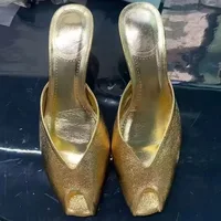 Luxury Designer Gold Heeled Slippers Women Sexy Open Toe Elegant Slide Sandals for Ladies Wedding Bridal Pumps Zapatos De Mujer - Image 6