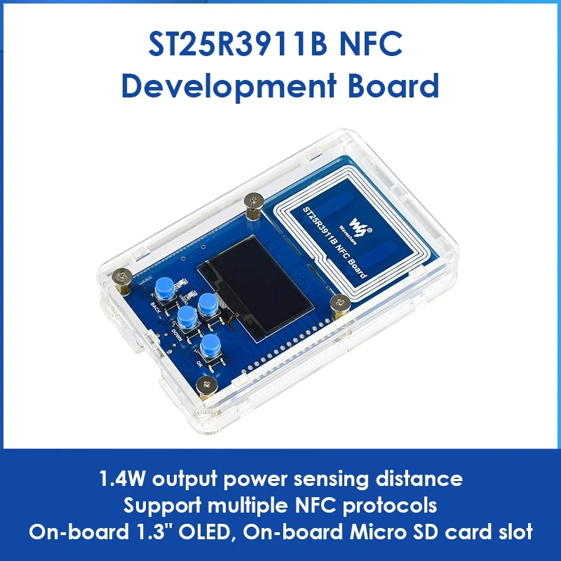 

Waveshare ST25R3911B NFC Development Board Supports Multiple NFC Protocols ST25R3911B NFC Reader Onboard 1.3-Inch OLED+Shell