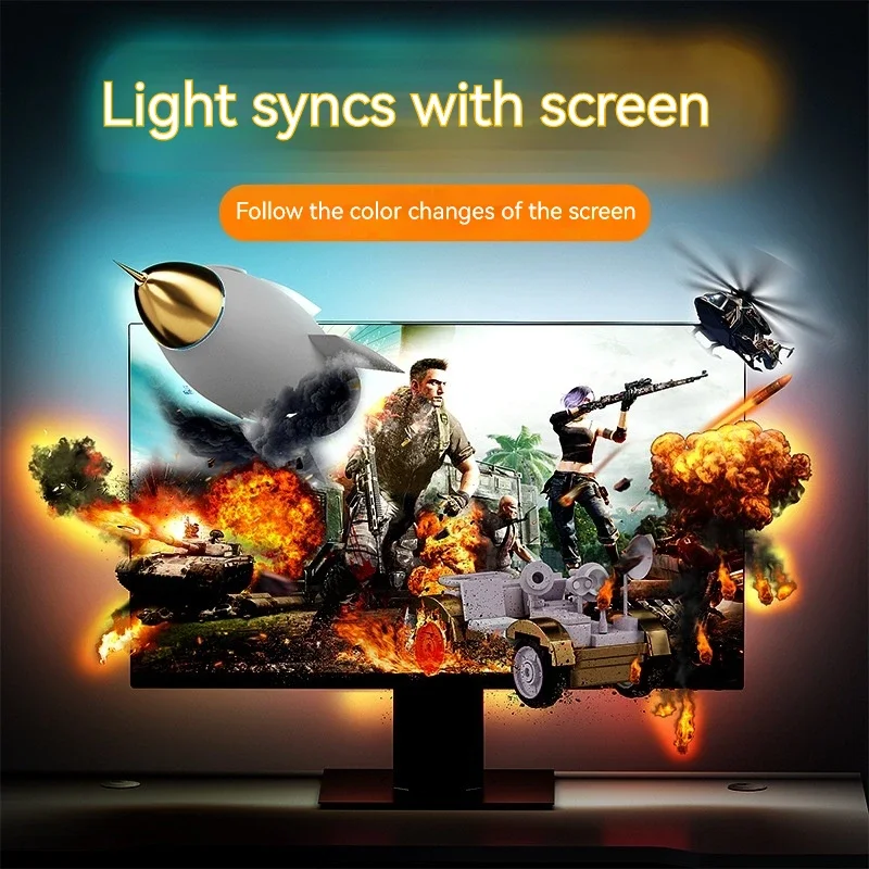 Same Screen Display Atmosphere Light, Esports Game RGB Color Light Strip, Game Music, Computer Background Screen Light Strip