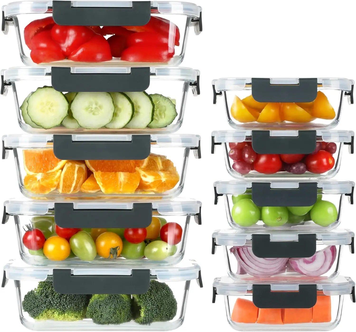

Набор из 10 стеклянных контейнеров для еды, стеклянные контейнеры для хранения продуктов с крышками, герметичные ланч-боксы, подходят для морозильной камеры, духовки, микроволновой печи