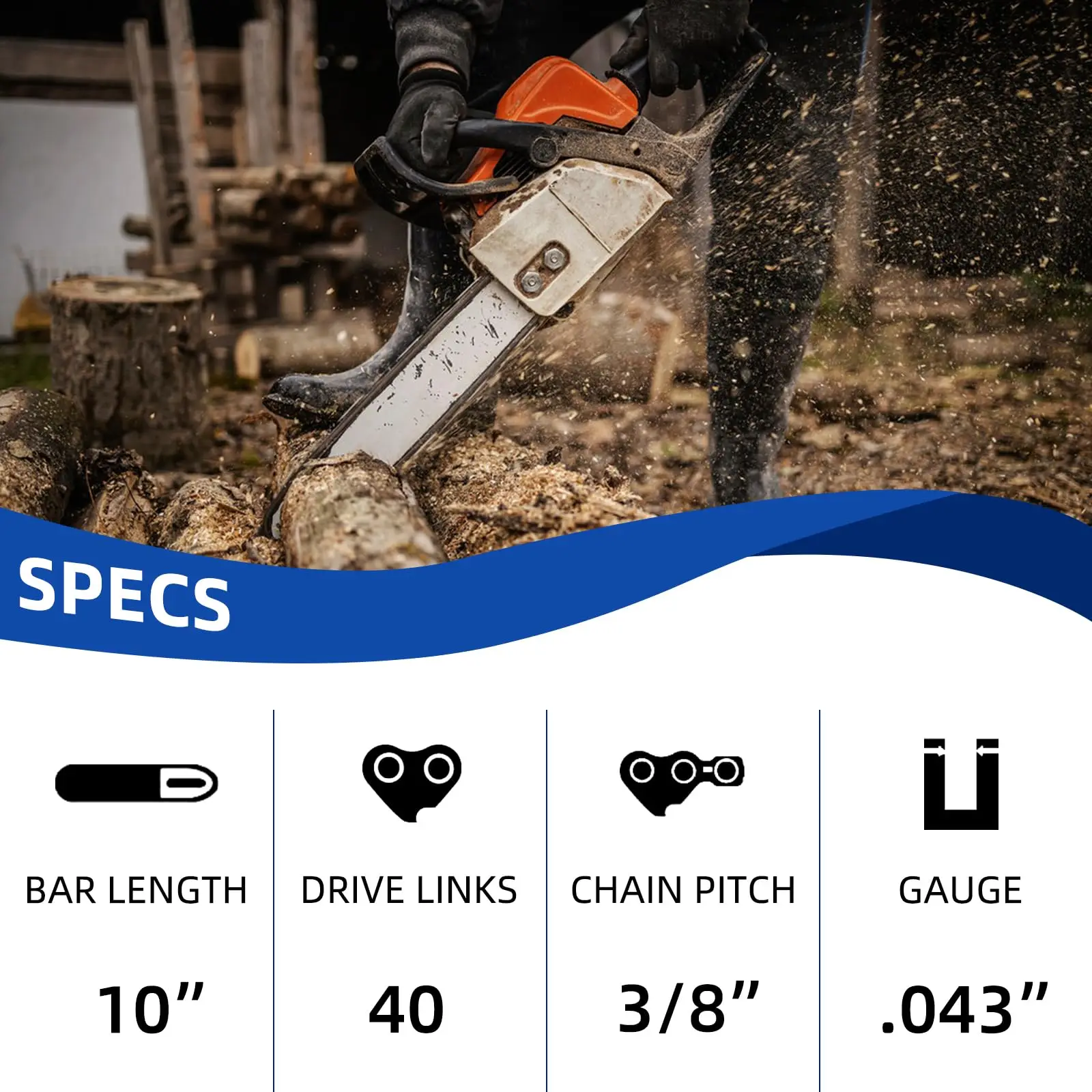 10 Inch Chainsaw Chain 3/8"LP Pitch 0.043" Gauge 40 Drive Links Fit for Worx WG322 LCS1020, EGO PSA1000 Milwaukee M18 Pole Saw image 2