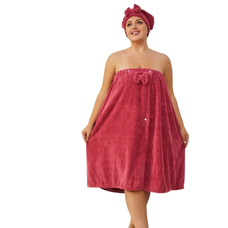 Bath Towels Can Be Worn Household Adult Bath Skirt Coral Fleece Sexy Absorbent Quick-drying Towel Cute Bow Bathrobe Cross-border