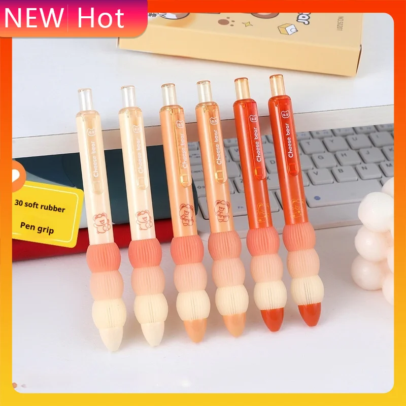 

6 шт., милый мультяшный медведь, пресс, нейтральная ручка, губка для сращивания, нашивка для письма, гладкая черная ручка, инструмент для письма, канцелярские принадлежности, подарок